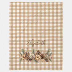 Rustieke Herfst Pine Cones Brown Gingham gepersona Fleece Deken