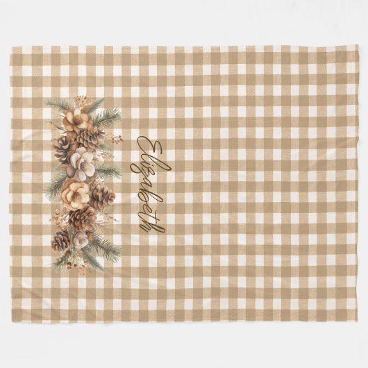 Rustieke Herfst Pine Cones Brown Gingham gepersona Fleece Deken (Voorkant (Horizontaal))