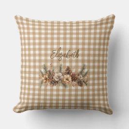 Rustieke Herfst Pine Cones Brown Gingham gepersona Kussen