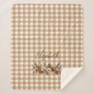 Rustieke Herfst Pine Cones Brown Gingham gepersona Sherpa Deken