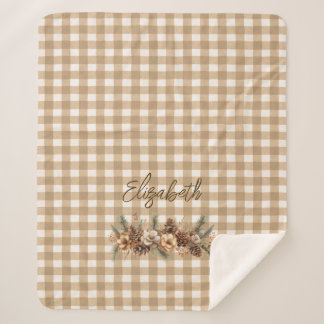 Rustieke Herfst Pine Cones Brown Gingham gepersona Sherpa Deken