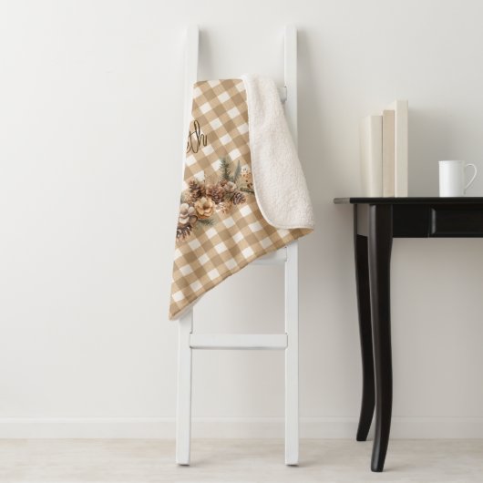 Rustieke Herfst Pine Cones Brown Gingham gepersona Sherpa Deken (In situ)