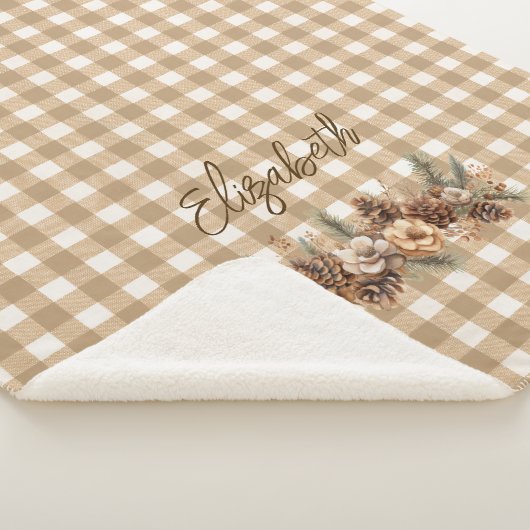 Rustieke Herfst Pine Cones Brown Gingham gepersona Sherpa Deken (3/4)
