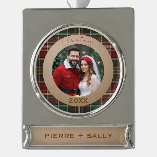 Rustieke herfst Plaid Verzilverd Banner Ornament (Voorkant)