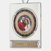 Rustieke herfst Plaid Verzilverd Banner Ornament (Links)