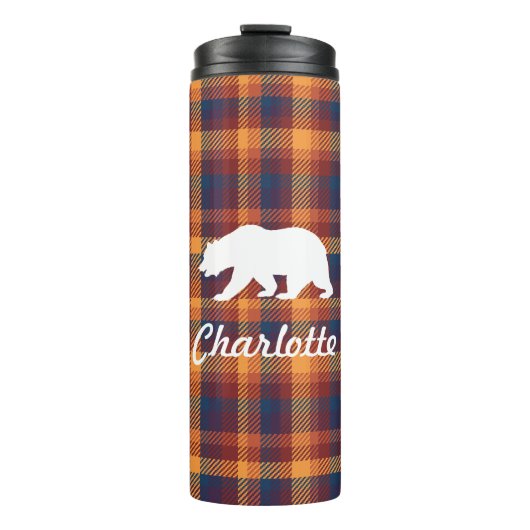 Rustieke Herfst Plaid & Wit Beer Silhouet Thermosbeker (Voorkant)