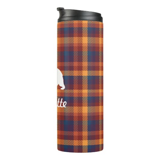 Rustieke Herfst Plaid & Wit Beer Silhouet Thermosbeker (Geroteerd rechts)