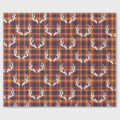 Rustieke Herfst Plaid & Witte Herten Antlers Cadeaupapier (Vlak)