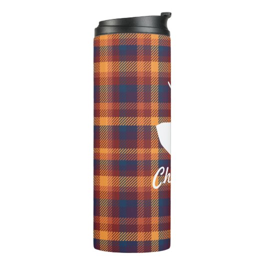 Rustieke Herfst Plaid & Witte Herten Silhouet Thermosbeker (Gedraaid links)