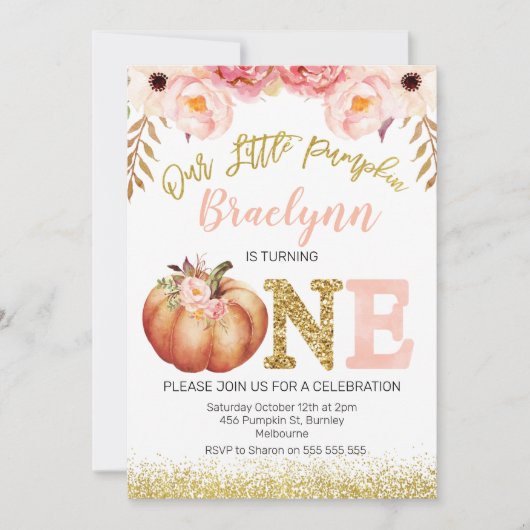 Rustieke Herfst Pompoen 1e verjaardag Uitnodiging (Voorkant)