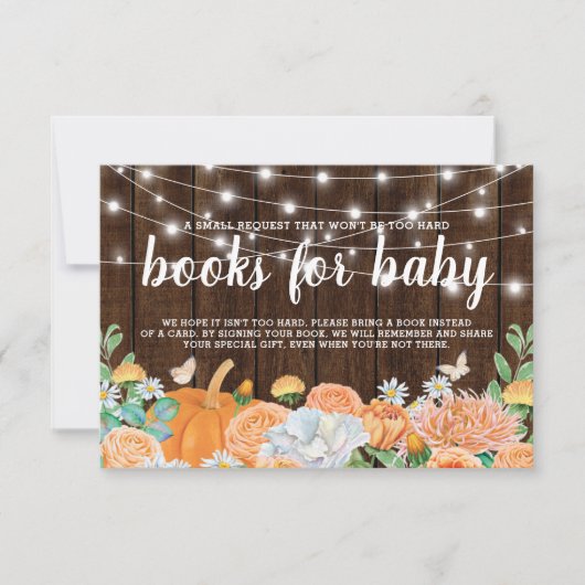 Rustieke Herfst Pompoen Baby shower Breng een boek Kaart (Voorkant)