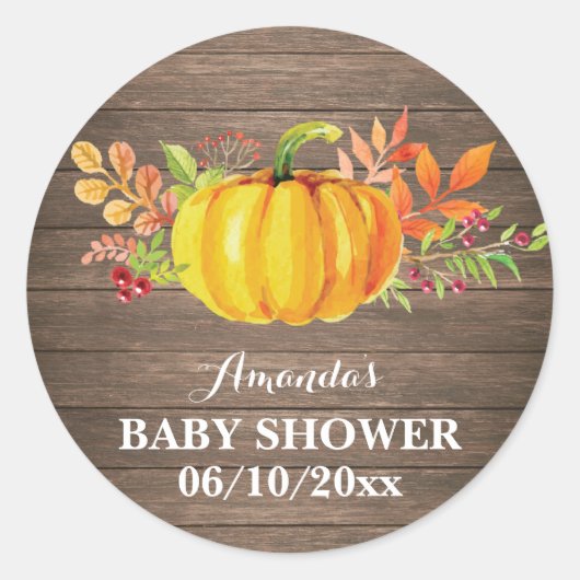 Rustieke Herfst pompoen Baby shower dank u Ronde Sticker (Voorkant)