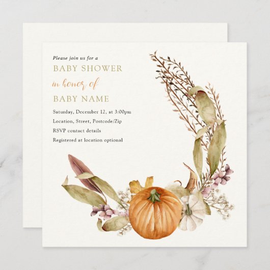 Rustieke herfst pompoen baby shower uitnodiging (Voorkant / Achterkant)