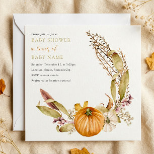 Rustieke herfst pompoen baby shower uitnodiging