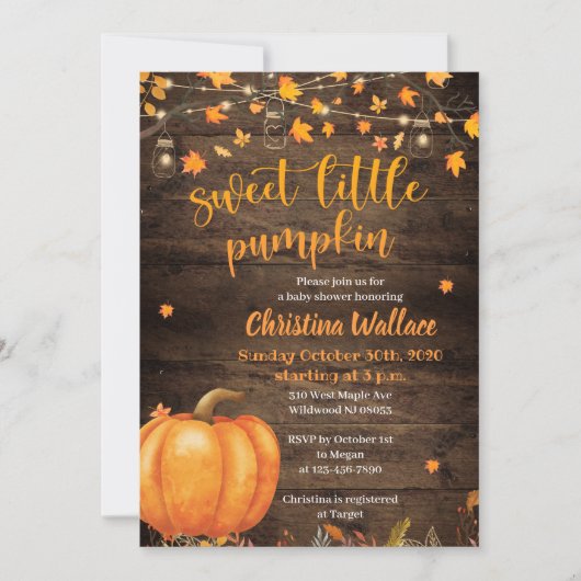 Rustieke Herfst Pompoen Baby Shower Uitnodigingen (Voorkant)