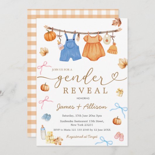 Rustieke Herfst Pompoen Babykleding Geslacht Onthu Kaart (Voorkant / Achterkant)