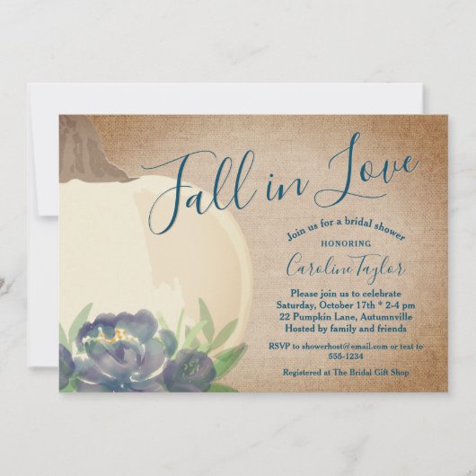 Rustieke Herfst Pompoen Blauw Bloemen Vrijgezellen Kaart (Voorkant)