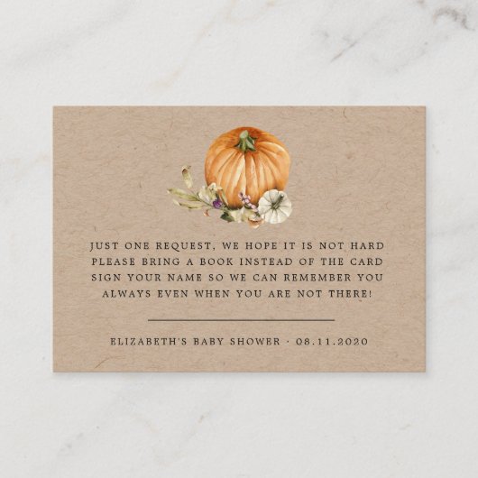 rustieke herfst pompoen bloem baby shower informatiekaartje (Voorkant)
