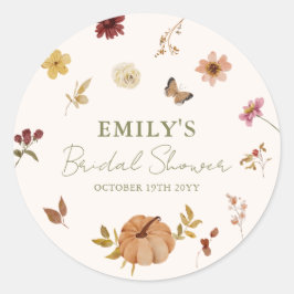 Rustieke herfst pompoen bloem bruidsdouche ronde sticker