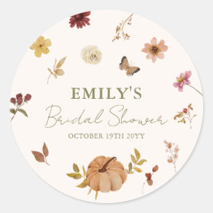 Rustieke herfst pompoen bloem bruidsdouche ronde sticker