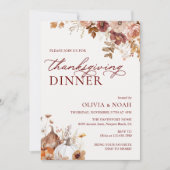 Rustieke Herfst Pompoen Bloemen Thanksgiving Diner Kaart (Voorkant)