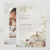 Rustieke Herfst pompoen bloemenbruiloft foto Kaart (Voorkant / Achterkant)