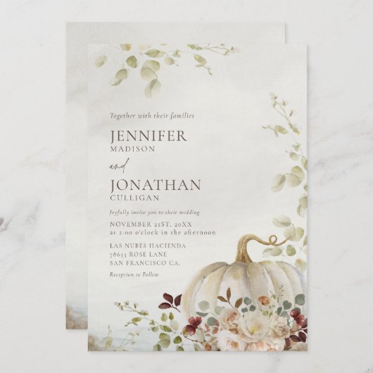 Rustieke Herfst pompoen bloemenbruiloft foto Kaart (Voorkant / Achterkant)