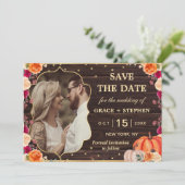 Rustieke herfst pompoen bloemige trouw save the da date (Staand voorkant)