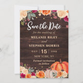 Rustieke herfst pompoen bloemige trouw save the da date (Voorkant)