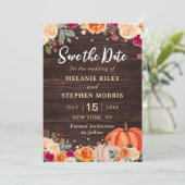 Rustieke herfst pompoen bloemige trouw save the da date (Staand voorkant)