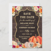 Rustieke herfst pompoen bloemige trouw save the da date (Voorkant)