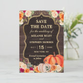 Rustieke herfst pompoen bloemige trouw save the da date (Staand voorkant)