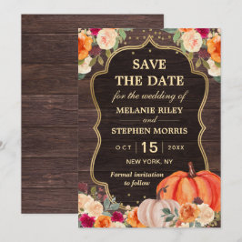 Rustieke herfst pompoen bloemige trouw save the da date