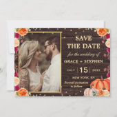 Rustieke herfst pompoen bloemige trouw save the da date (Voorkant)