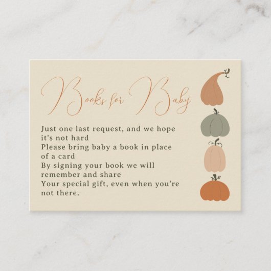 Rustieke Herfst Pompoen boeken voor baby shower Informatiekaartje (Voorkant)
