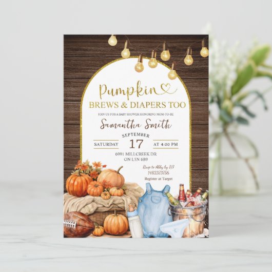 Rustieke Herfst Pompoen Brouwen & Luiers Baby show Kaart (Staand voorkant)