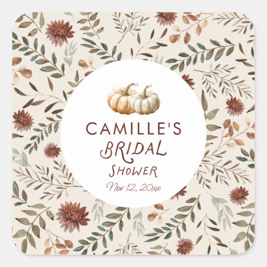 Rustieke herfst pompoen bruidsdouche vierkante sticker (Voorkant)