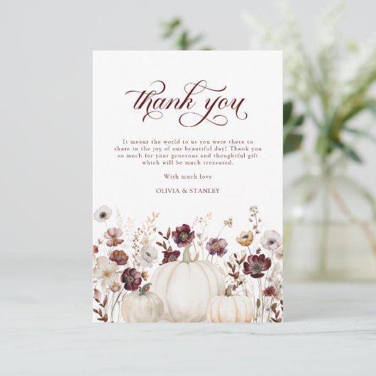 Rustieke Herfst pompoen bruiloft Bedankkaart (Staand voorkant)