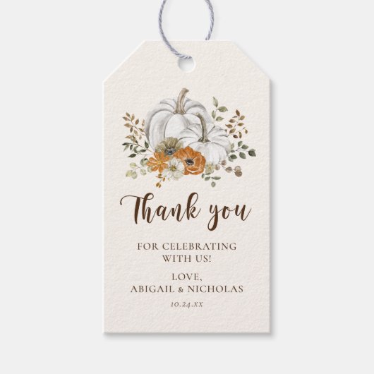 Rustieke Herfst pompoen bruiloft dank u Cadeaulabel (Voorkant)