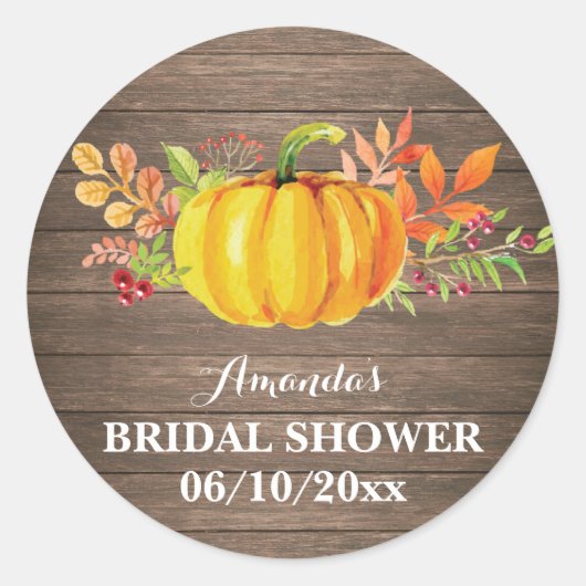 Rustieke Herfst Pompoen Bruiloft Feest Bedankt Ronde Sticker (Voorkant)
