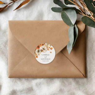 Rustieke Herfst Pompoen Bruiloft Ronde Sticker