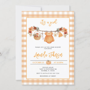 Rustieke Herfst Pompoen Clothesline Baby shower Kaart