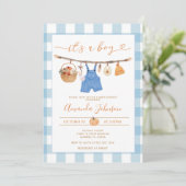 Rustieke Herfst Pompoen Clothesline Boy Baby showe Kaart (Staand voorkant)