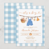 Rustieke Herfst Pompoen Clothesline Boy Baby showe Kaart (Voorkant / Achterkant)