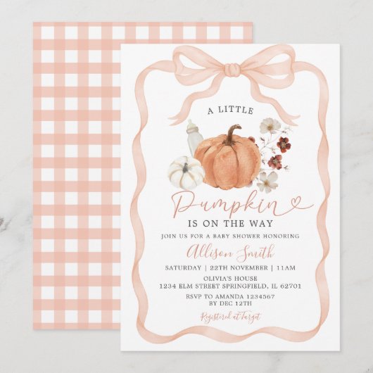 Rustieke Herfst Pompoen Coquette Floral Baby showe Kaart (Voorkant / Achterkant)