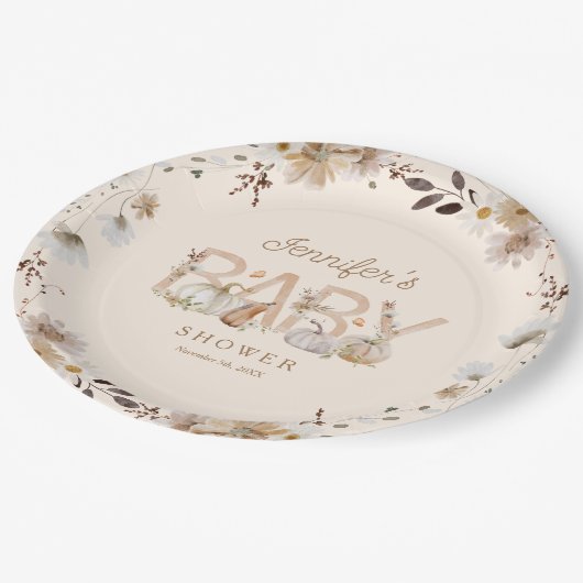 Rustieke Herfst Pompoen en Bloemen Baby shower Papieren Bordje (Gekanteld)