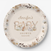 Rustieke Herfst Pompoen en Bloemen Baby shower Papieren Bordje (Voorkant)