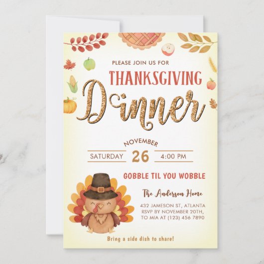 Rustieke Herfst Pompoen Gobble Thanksgiving Diner Kaart (Voorkant)