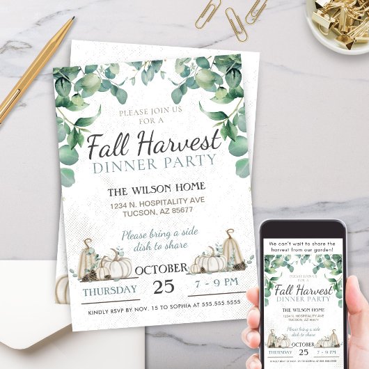 Rustieke Herfst pompoen groen diner Kaart