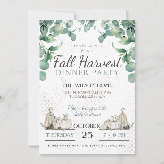 Rustieke Herfst pompoen groen diner Kaart (Voorkant)